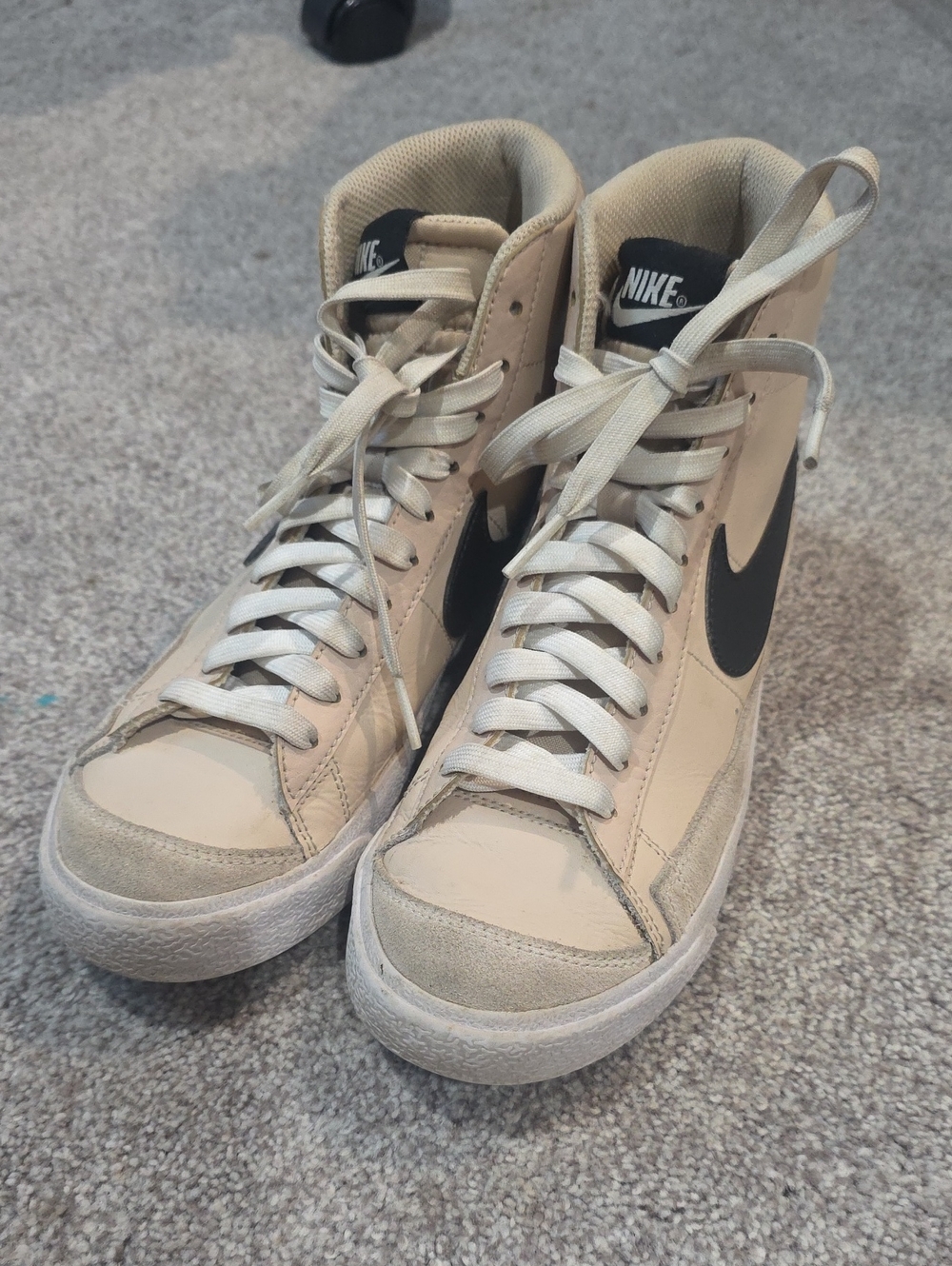 Nike Blazer Mid-Embroidered Floral High-Top Sneakers in Beige with Black Swoosh